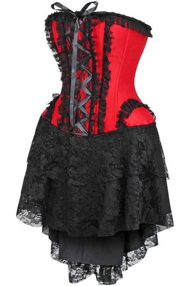 Top Drawer Steel Boned Strapless Red/Black Lace Victorian Corset Dress - Daisy Corsets
