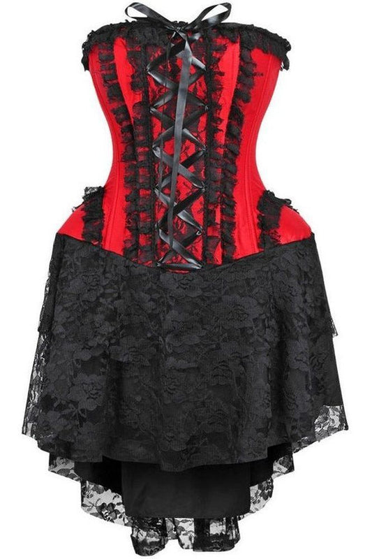 Top Drawer Steel Boned Strapless Red/Black Lace Victorian Corset Dress - Daisy Corsets