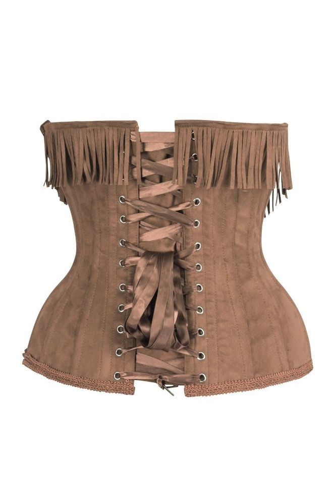 Top Drawer Steel Boned Tan Suede Underwire Underbust Corset Cincher w/Fringe - Daisy Corsets