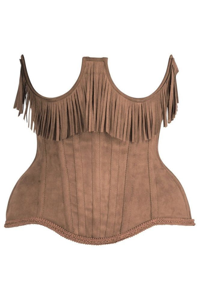 Top Drawer Steel Boned Tan Suede Underwire Underbust Corset Cincher w/Fringe - Daisy Corsets