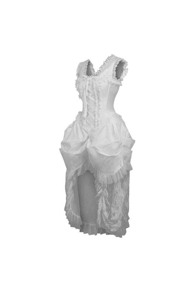 Top Drawer Steel Boned White Lace Victorian Bustle Corset Dress - Daisy Corsets