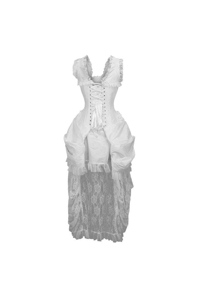 Top Drawer Steel Boned White Lace Victorian Bustle Corset Dress - Daisy Corsets