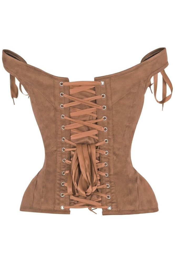 Top Drawer Tan Suede Steel Boned Corset w/Straps - Daisy Corsets