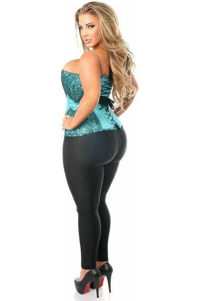 Top Drawer Teal Brocade Steel Boned Corset w/Black Eyelash Lace - Daisy Corsets