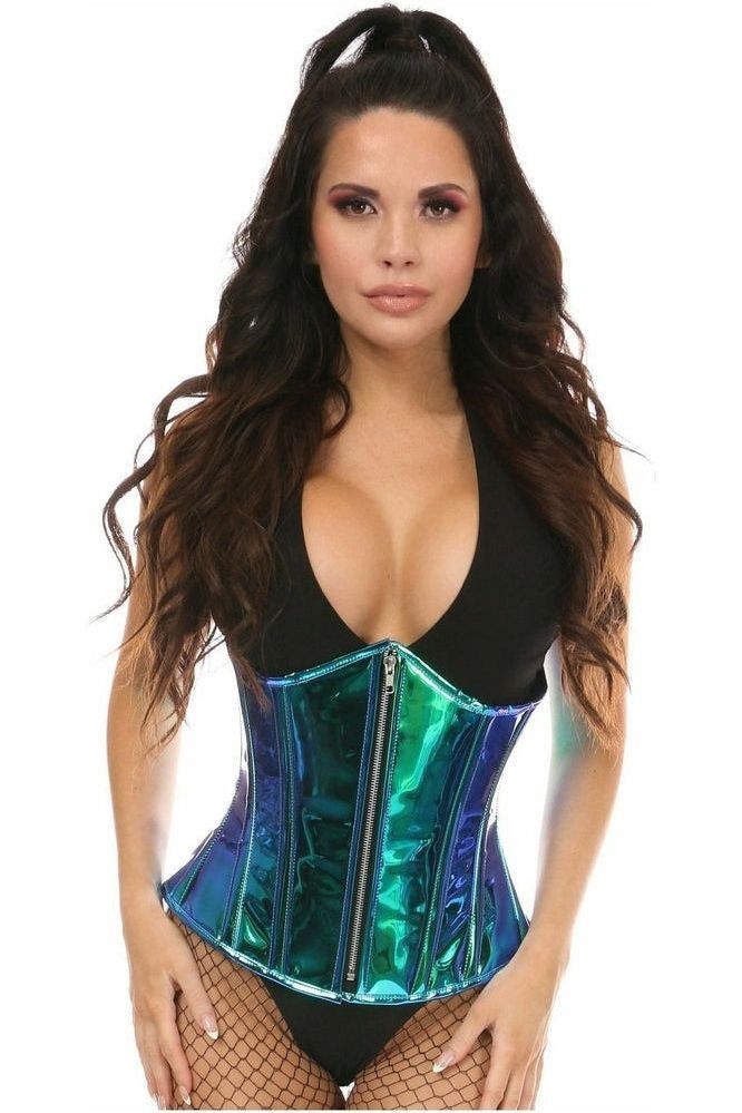 Top Drawer Teal/Blue Holo Steel Boned Underbust Corset - Daisy Corsets