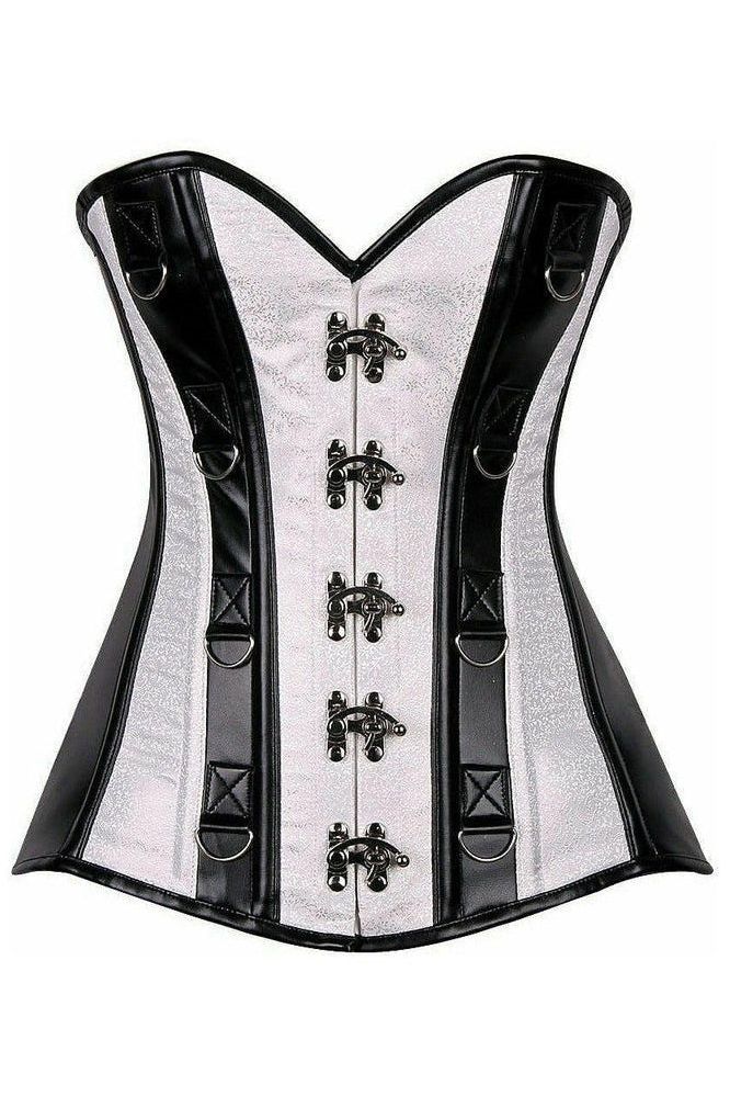Top Drawer White Brocade & Faux Leather Steel Boned Corset - Daisy Corsets