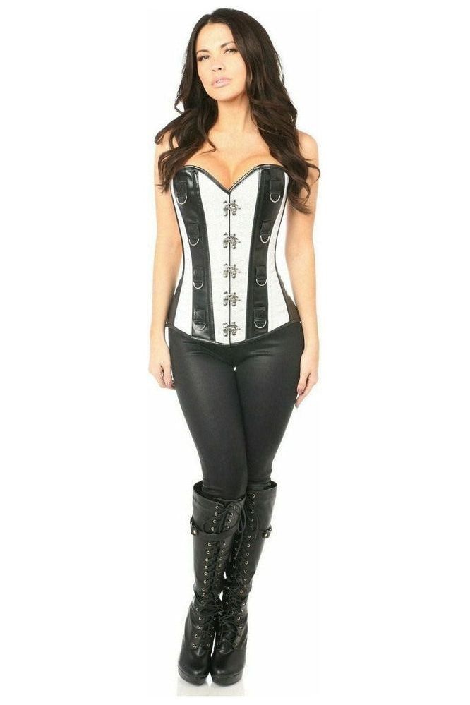 Top Drawer White Brocade & Faux Leather Steel Boned Corset - Daisy Corsets