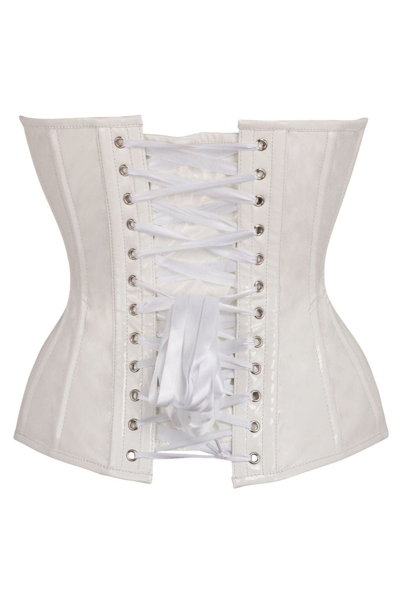 Top Drawer White Patent Leather Steel Boned Overbust Corset - Daisy Corsets