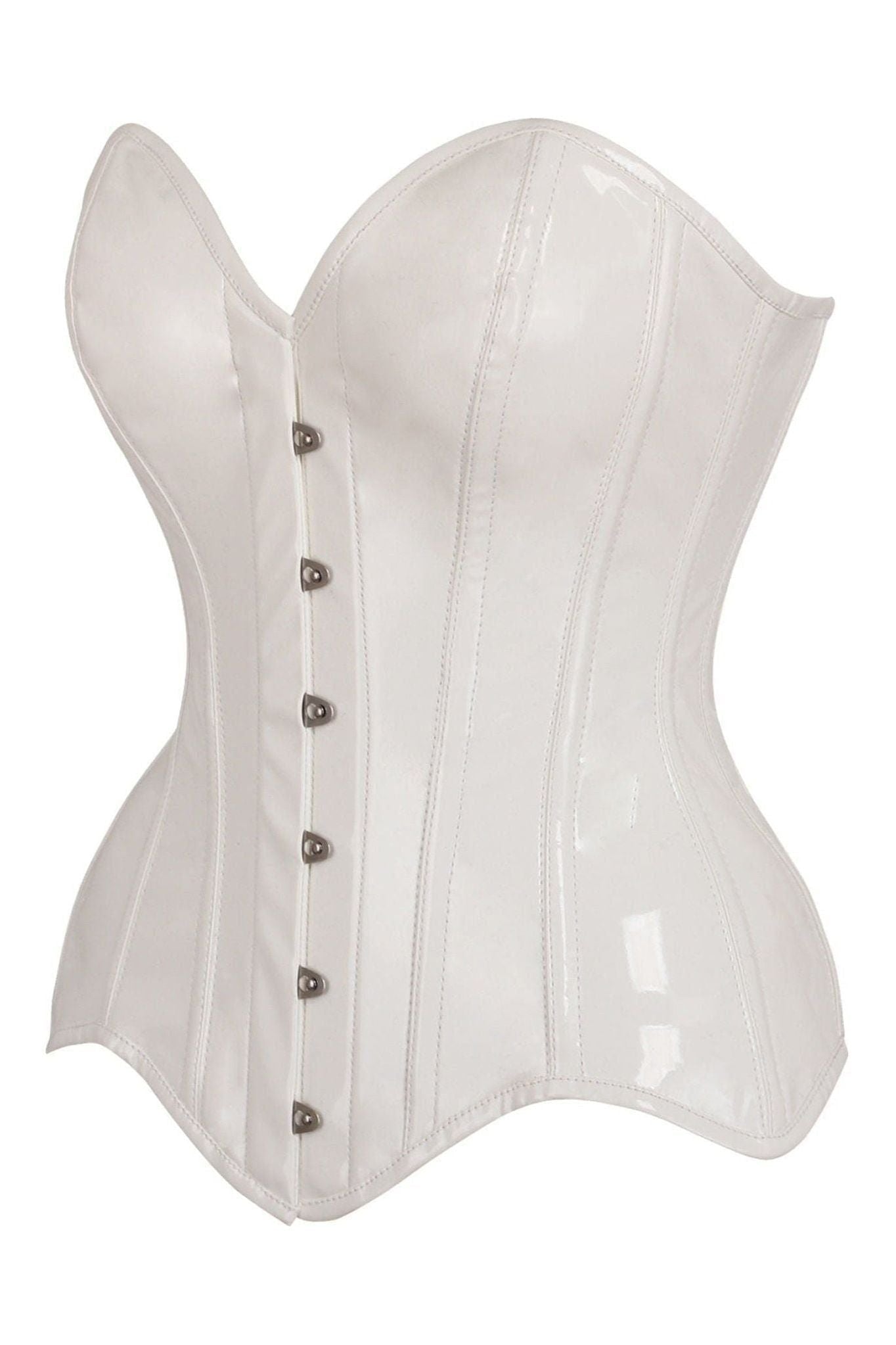 Top Drawer White Patent Leather Steel Boned Overbust Corset - Daisy Corsets