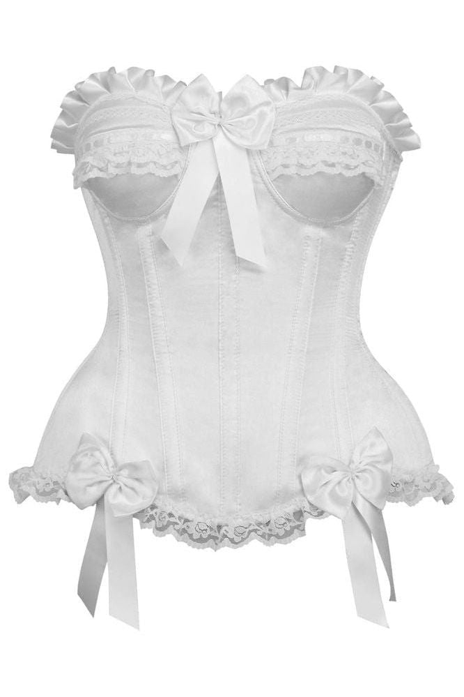 Top Drawer White Satin Steel Boned Burlesque Corset - Daisy Corsets