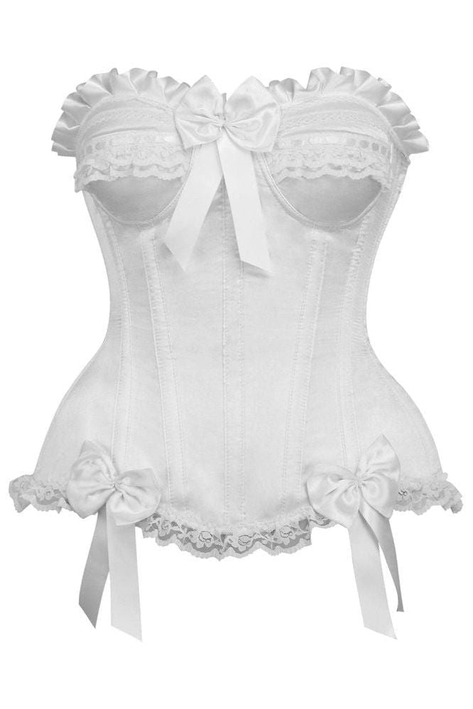 Top Drawer White Satin Steel Boned Burlesque Corset - Daisy Corsets