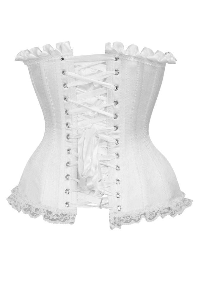 Top Drawer White Satin Steel Boned Burlesque Corset - Daisy Corsets