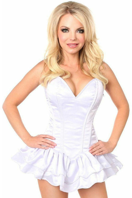 Top Drawer White Satin Steel Boned Corset Dress - Daisy Corsets