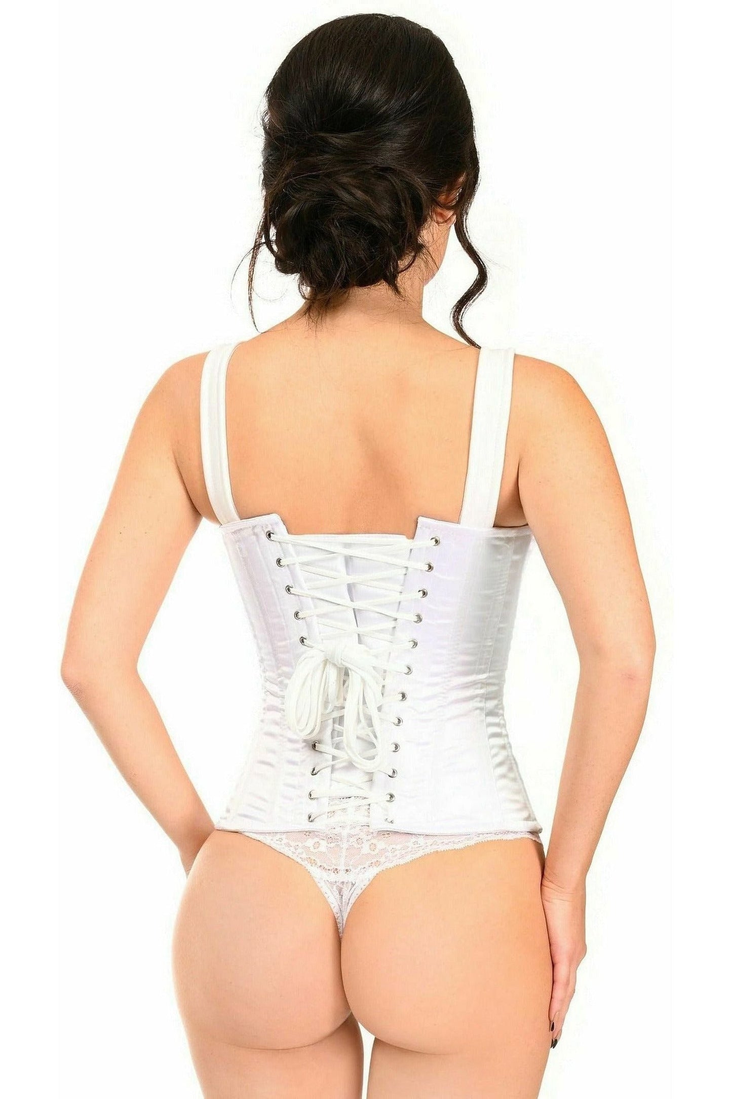 Top Drawer White Satin Steel Boned Corset w/Straps - Daisy Corsets