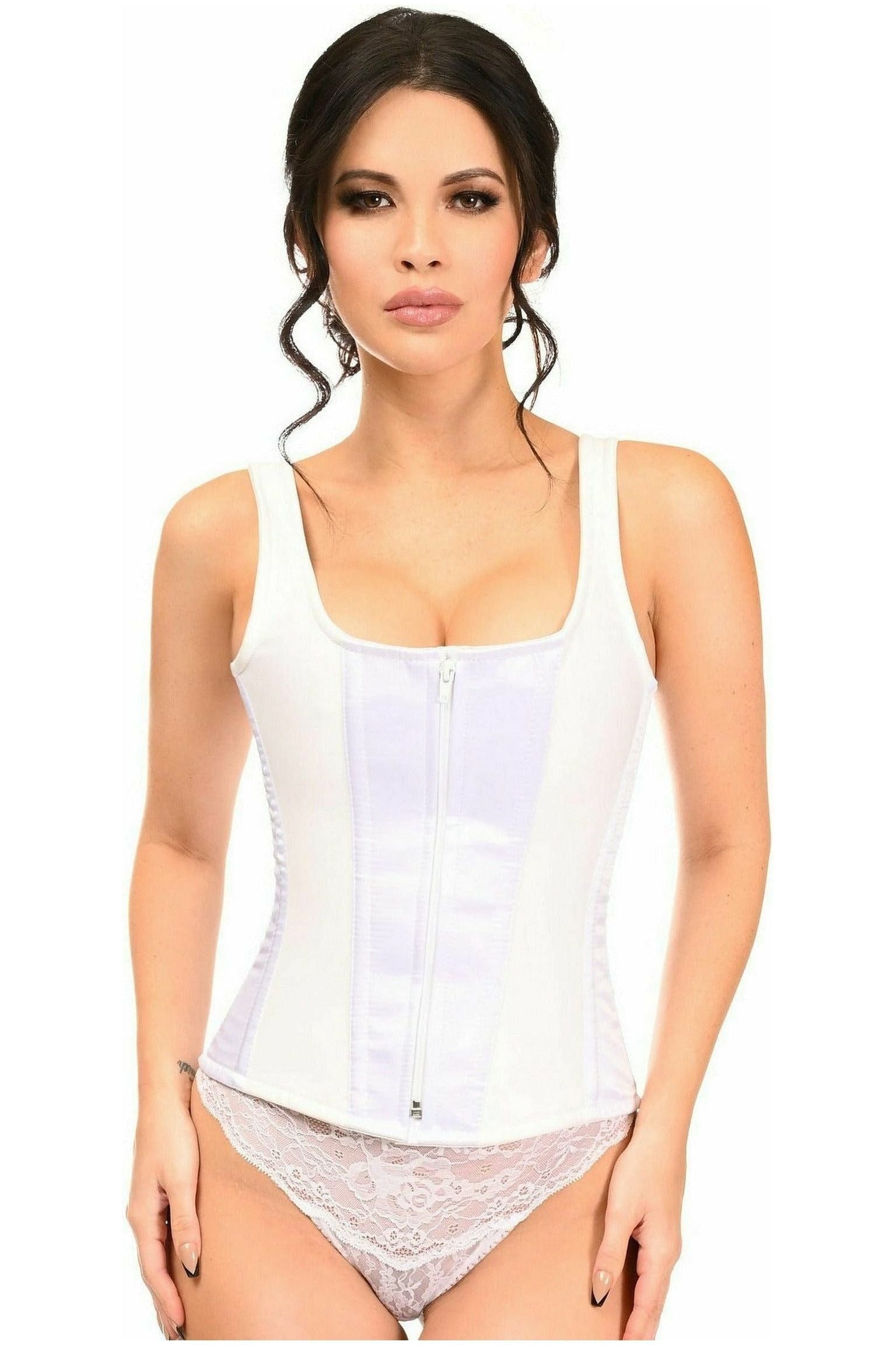Top Drawer White Satin Steel Boned Corset w/Straps - Daisy Corsets