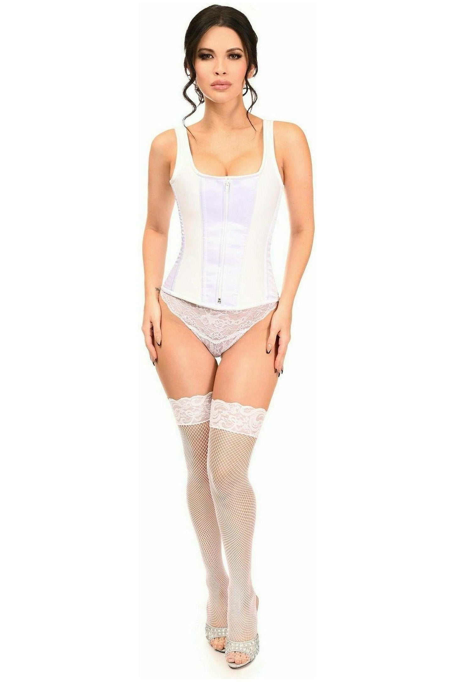 Top Drawer White Satin Steel Boned Corset w/Straps - Daisy Corsets
