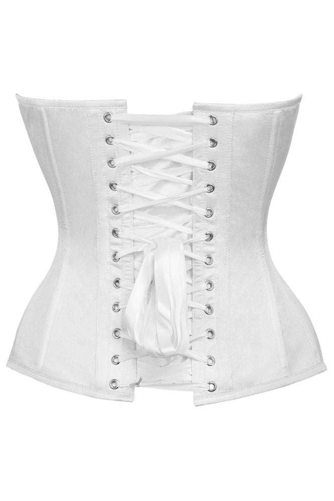 Top Drawer White Satin Steel Boned Overbust Corset - Daisy Corsets