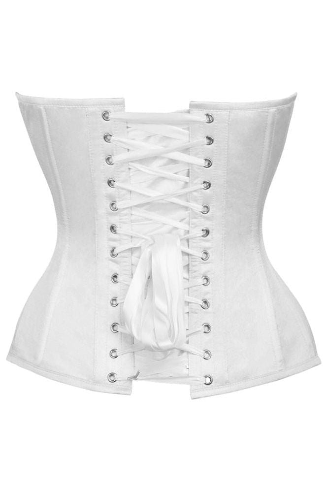 Top Drawer White Satin Steel Boned Overbust Corset - Daisy Corsets