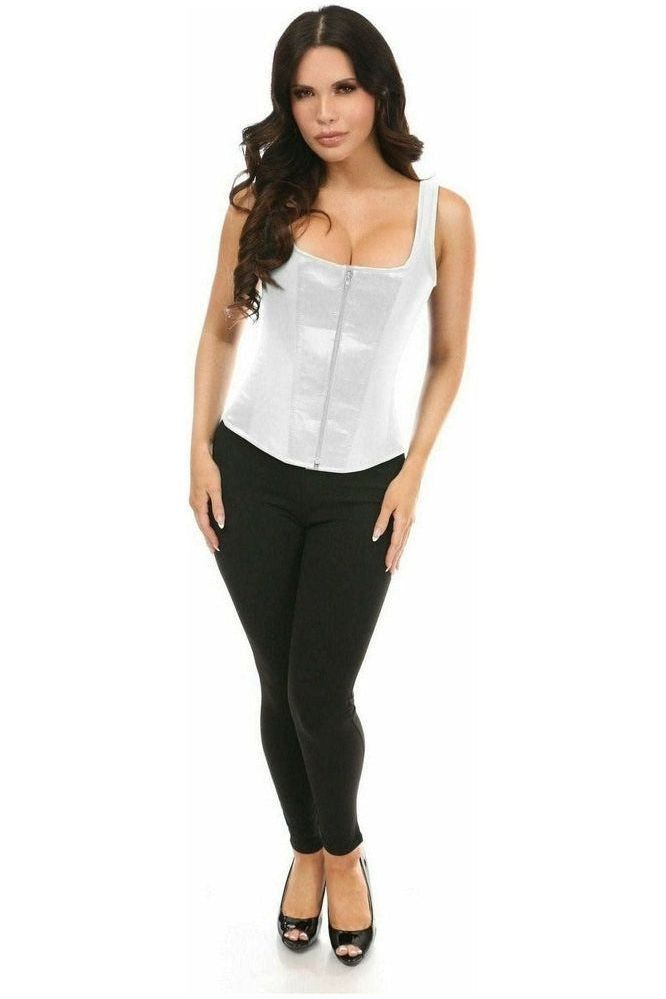 Top Drawer White Satin Steel Boned Uniforming Corset w/Straps - Daisy Corsets
