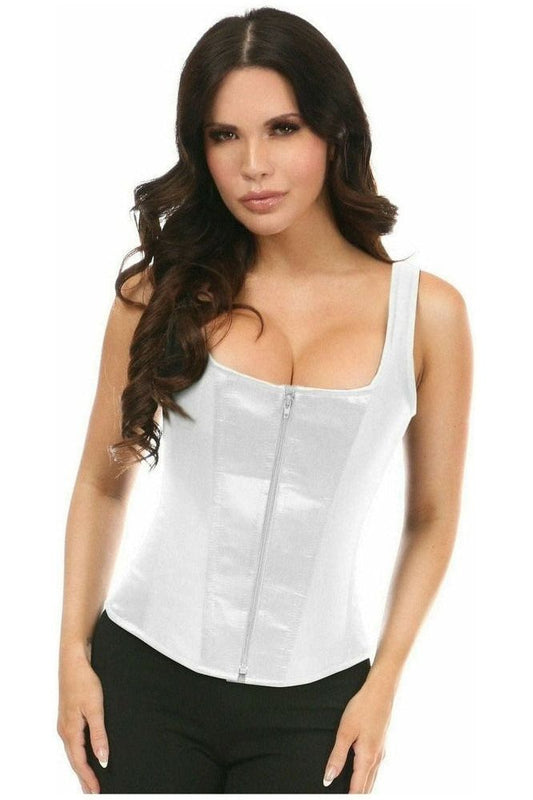 Top Drawer White Satin Steel Boned Uniforming Corset w/Straps - Daisy Corsets