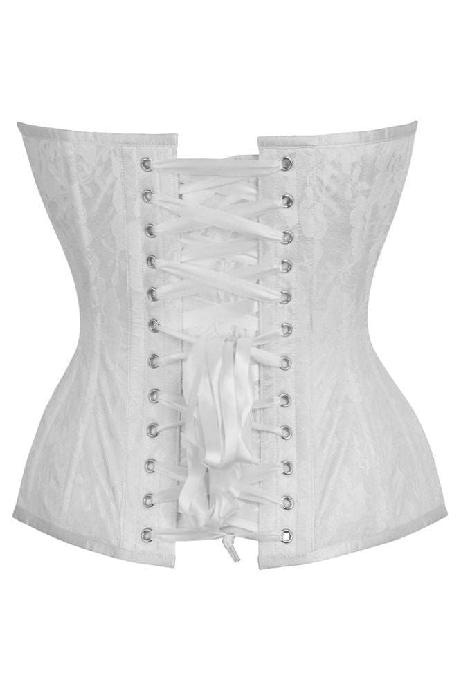 Top Drawer White Satin w/White Lace Overlay Steel Boned Overbust Corset - Daisy Corsets
