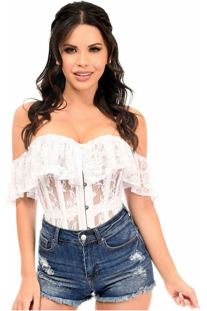 Top Drawer White Sheer Lace Steel Boned Corset - Daisy Corsets