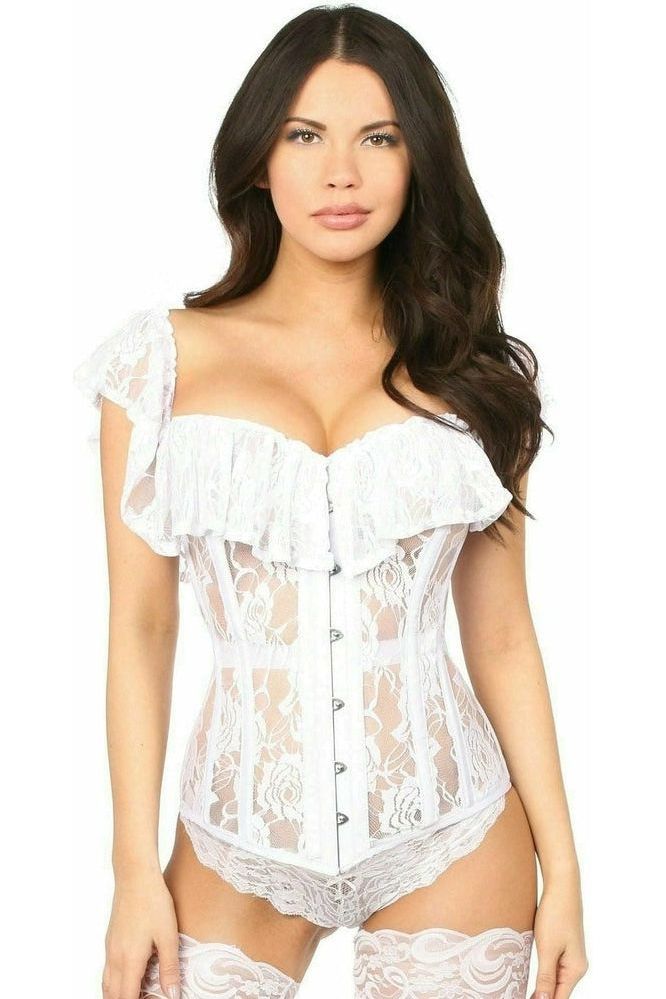 Top Drawer White Sheer Lace Steel Boned Corset - Daisy Corsets