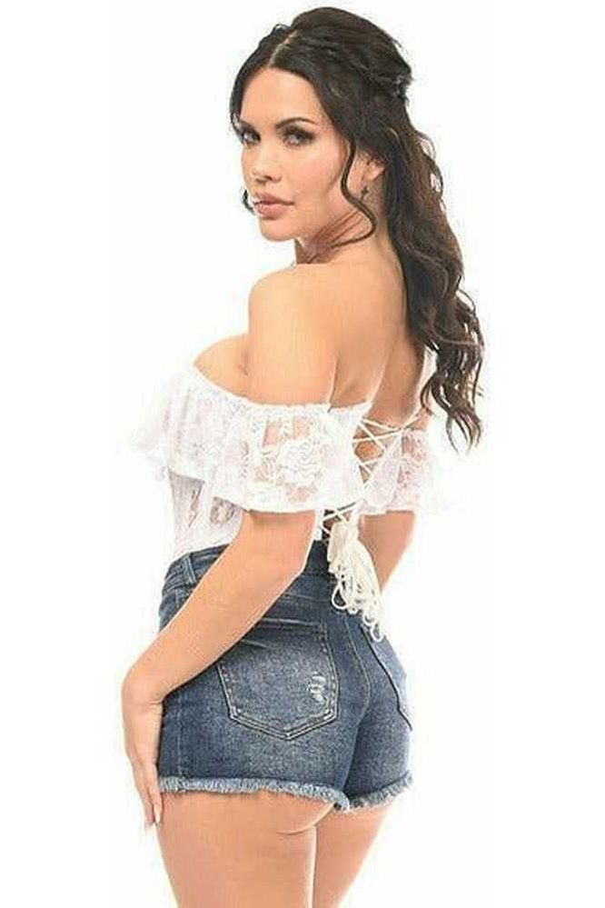 Top Drawer White Sheer Lace Steel Boned Corset - Daisy Corsets
