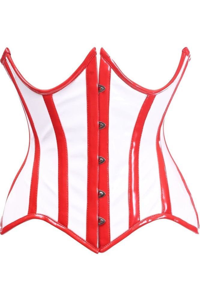 Top Drawer White/Red Vinyl Patent PVC Underwire Curvy Cut Cincher Corset - Daisy Corsets