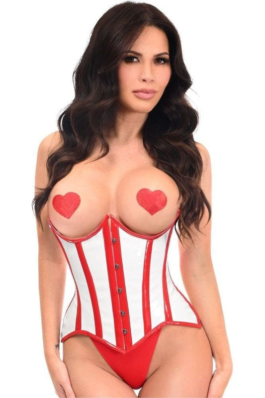 Top Drawer White/Red Vinyl Patent PVC Underwire Curvy Cut Cincher Corset - Daisy Corsets