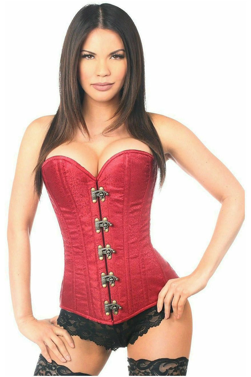 Top Drawer Wine Brocade Steel Boned Corset w/Clasp Closure - Daisy Corsets