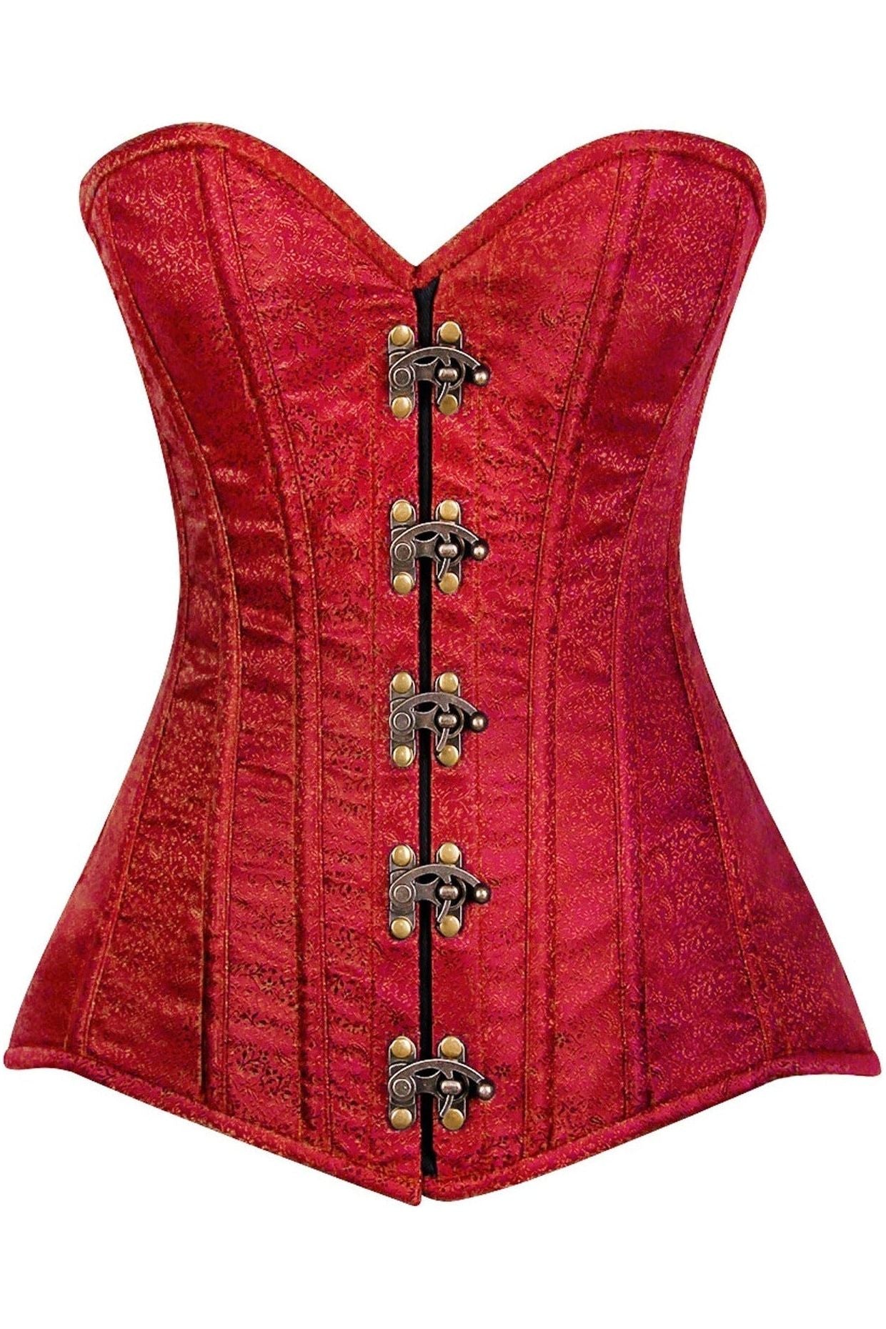 Top Drawer Wine Brocade Steel Boned Corset w/Clasp Closure - Daisy Corsets