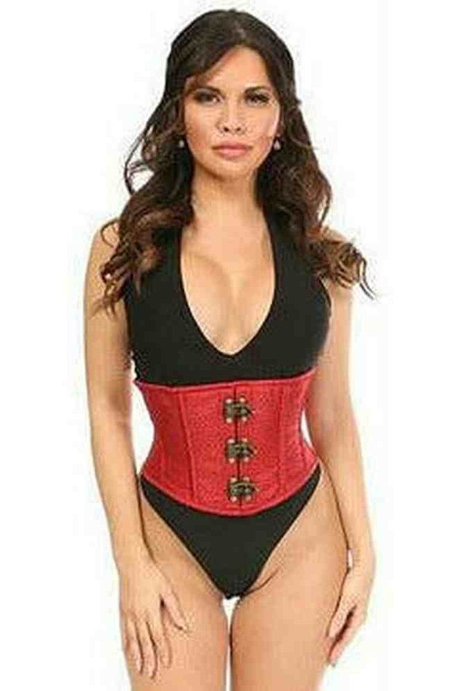 Top Drawer Wine Brocade Steel Boned Mini Cincher w/Clasps - Daisy Corsets