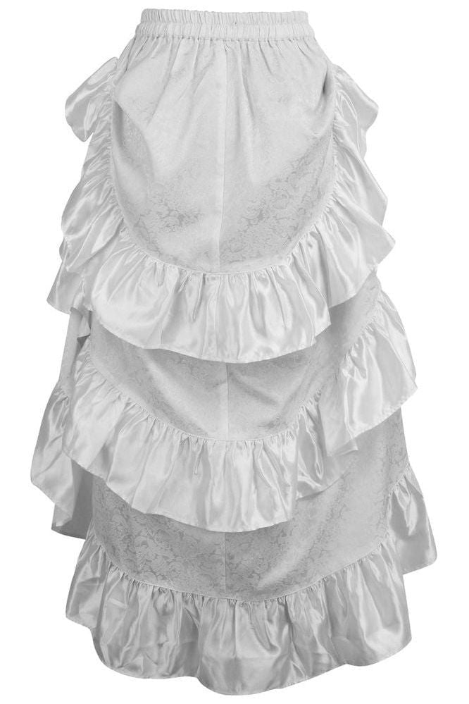 White Brocade Adjustable High Low Bustle Skirt - Daisy Corsets