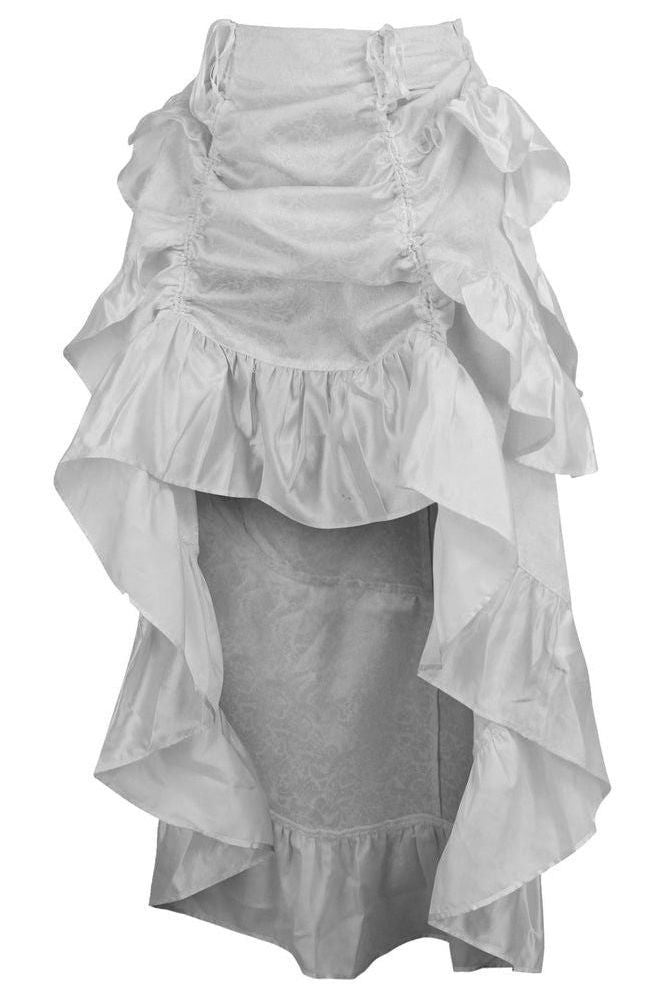 White Brocade Adjustable High Low Bustle Skirt - Daisy Corsets