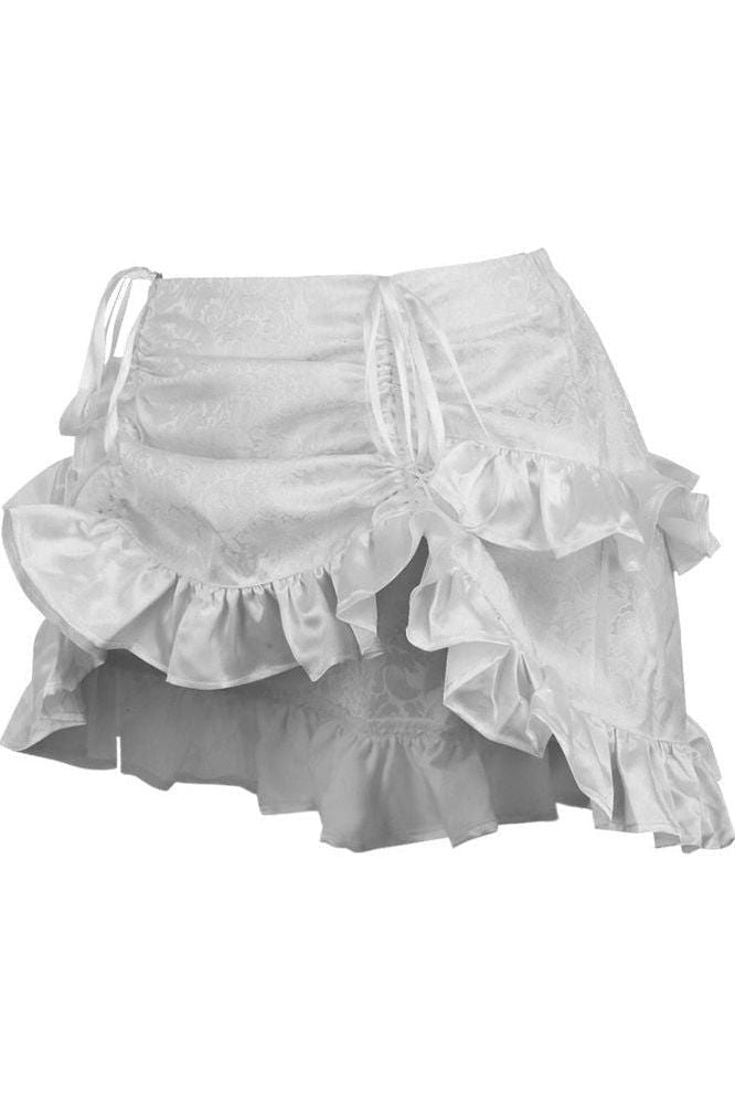 White Brocade Ruched Bustle Skirt - Daisy Corsets