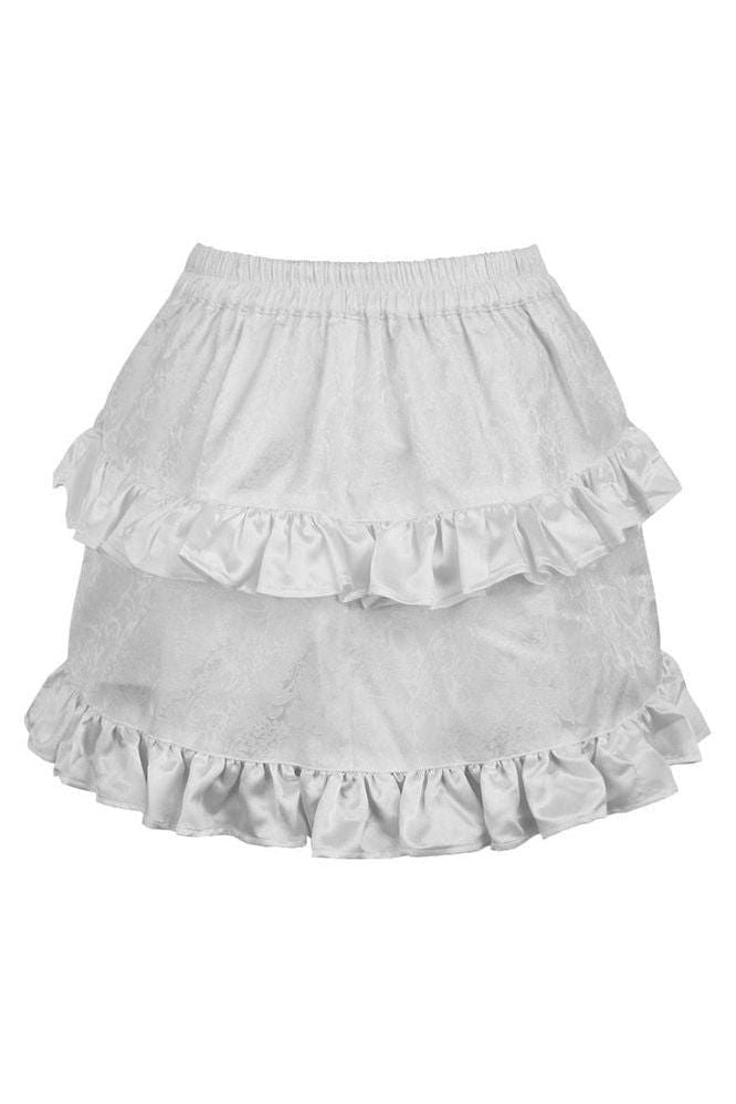 White Brocade Ruched Bustle Skirt - Daisy Corsets