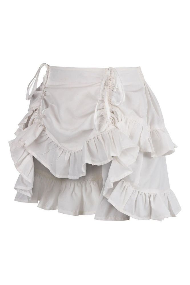 White Crepe Ruched Bustle Skirt - Daisy Corsets