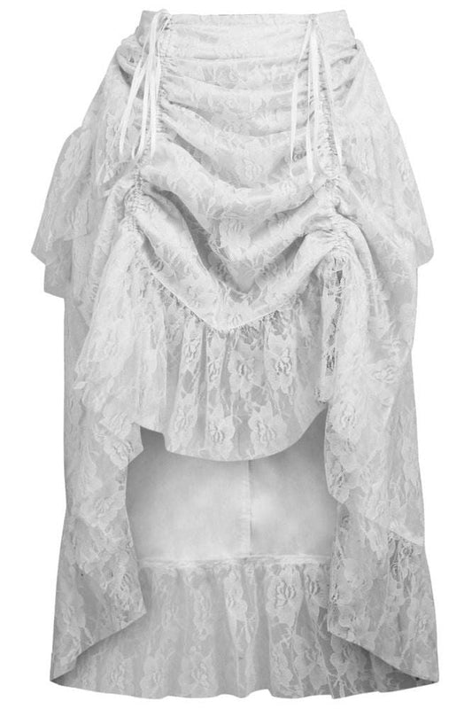 White Lace Adjustable High Low Bustle Skirt - Daisy Corsets