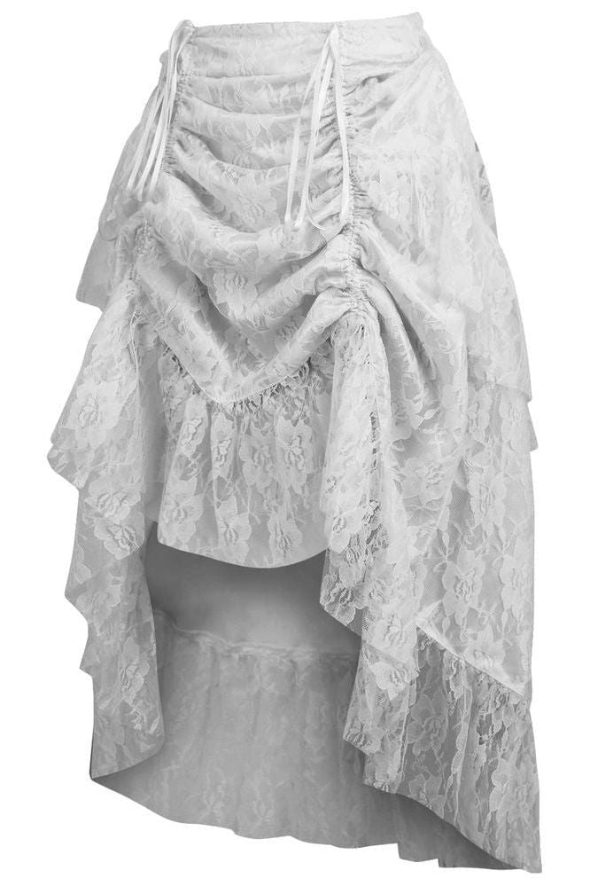 White Lace Adjustable High Low Bustle Skirt - Daisy Corsets