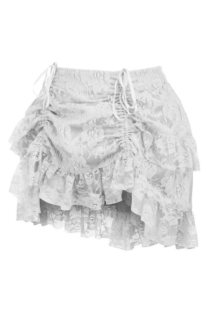 White Lace Ruched Bustle Skirt - Daisy Corsets