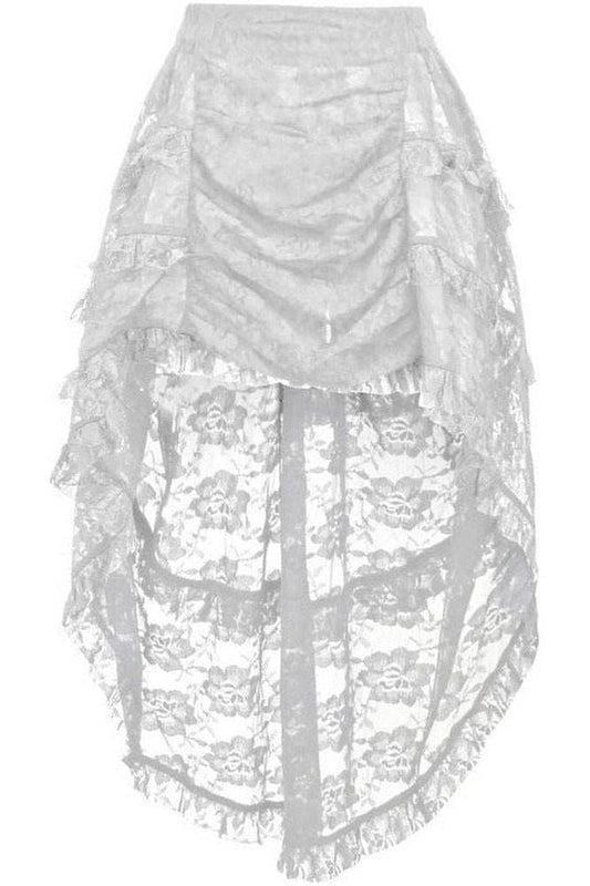 White Lace Ruched Front High Low Lace Skirt - Daisy Corsets