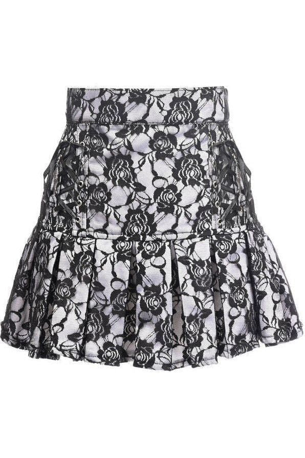 White Satin w/Black Lace Overlay Lace - Up Skirt - Daisy Corsets