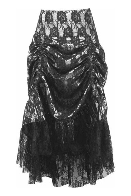 White w/Black Lace Overlay Ruched Bustle Skirt - Daisy Corsets