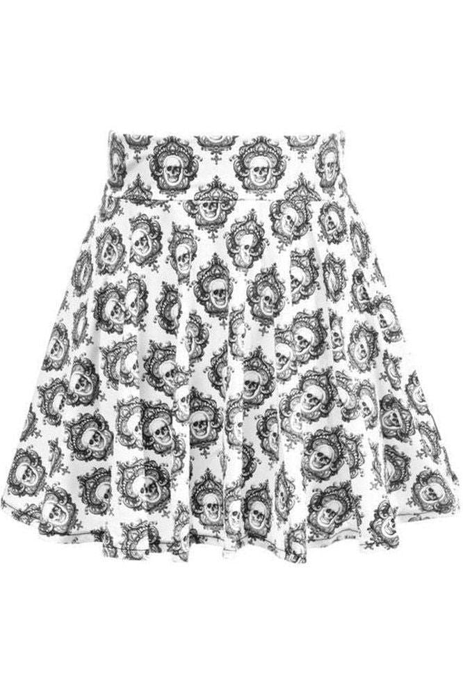 White/Black Gothic Skull Print Stretch Lycra Skirt - Daisy Corsets
