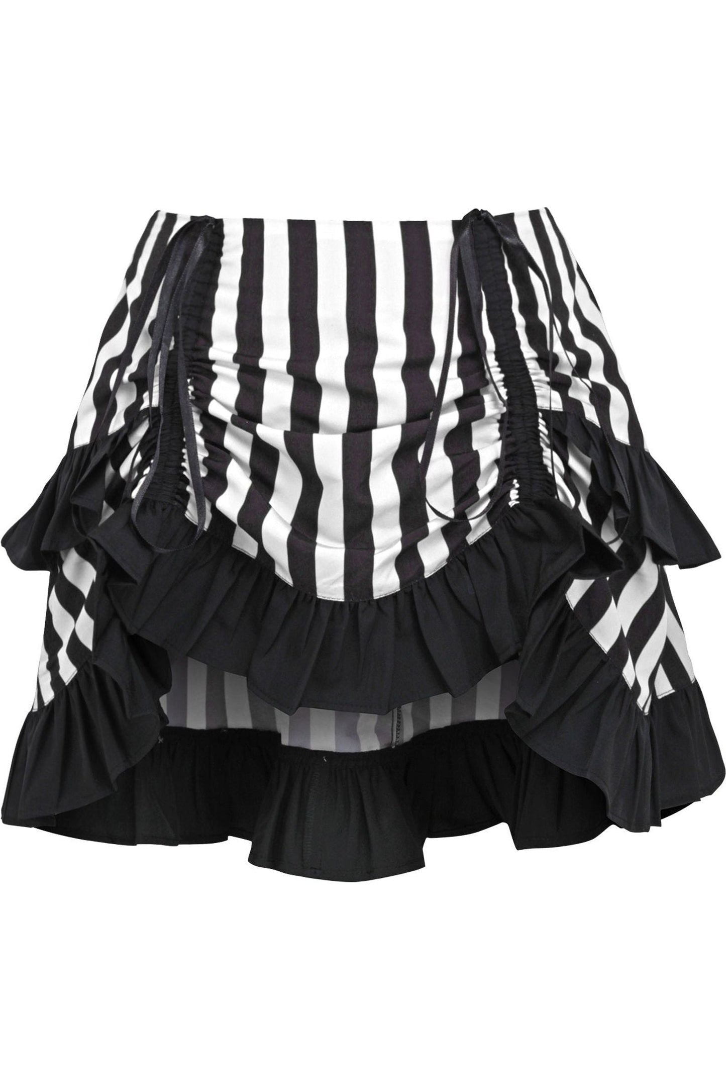 White/Black Striped Ruched Bustle Skirt - Daisy Corsets