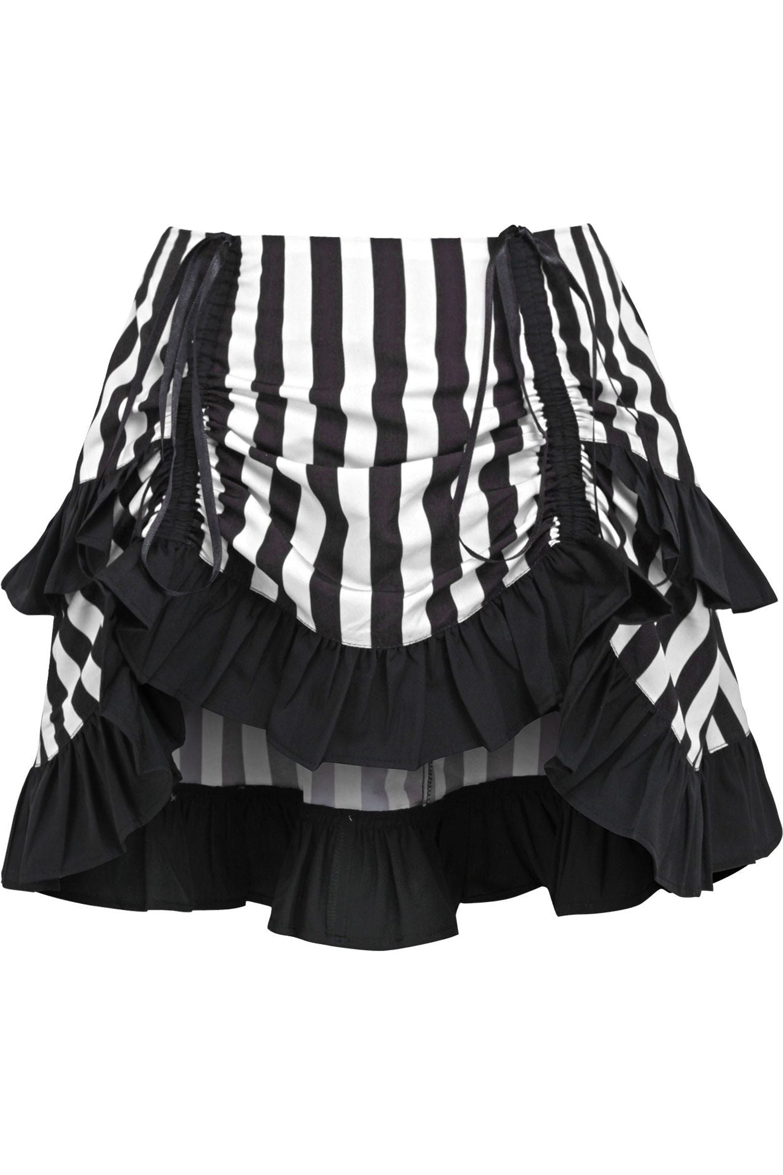 White/Black Striped Ruched Bustle Skirt - Daisy Corsets