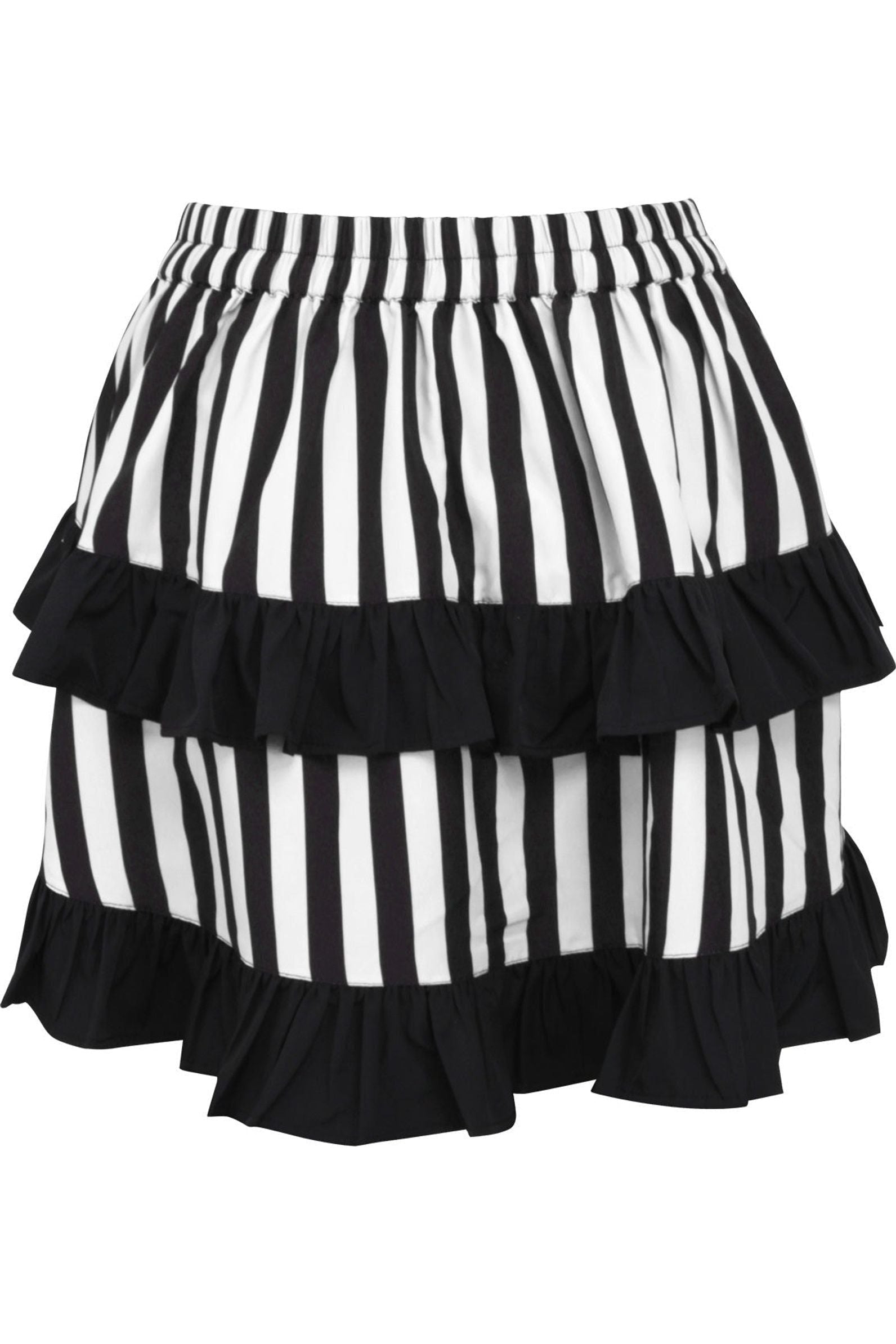 White/Black Striped Ruched Bustle Skirt - Daisy Corsets