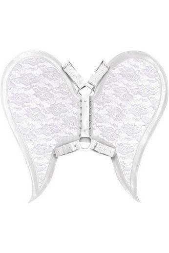 White/White Faux Leather & Lace Angel Wing Body Harness - Daisy Corsets