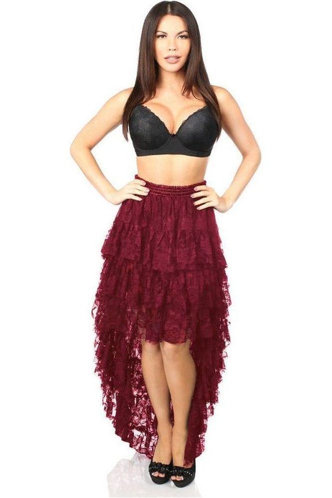 Wine High Low Lace Skirt - Daisy Corsets